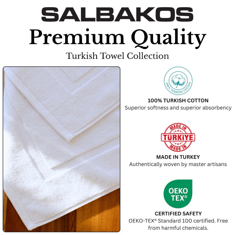 SALBAKOS 100% Turkish Cotton Bath Mat Set 2-Piece - 20x34 inch, Premium Quality Hotel & Spa Collection, Soft, Absorbent, Long Lasting, Durable Bathroom Rugs | Made in Turkey (White, 2 Bath Mats) - Image 2